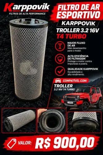 Filtro de Ar Esportivo Karppovik-Troller 3.2 T4 Turbo. 