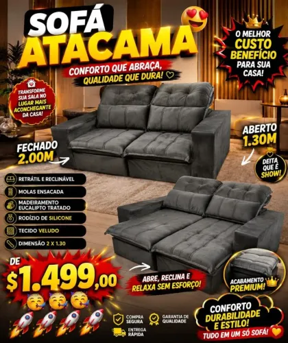 Sofá retrátil e reclinável novo 