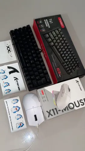 Mouse Gamer Attack Shark X11, Teclado Gamer mecânico T-Wolf T61 Swith Azul, Combo Gamer