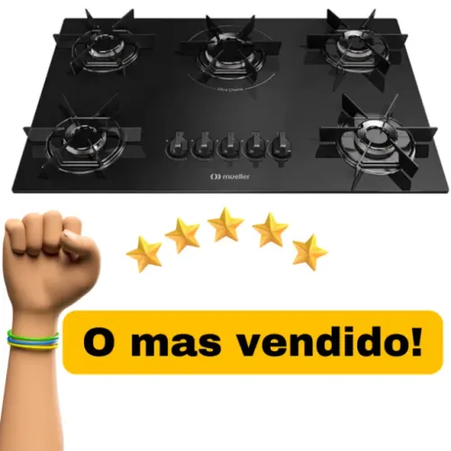 Cooktop 5 Bocas Mueller MCG5BB Mesa de Vidro Ultra Chama a Gás Bivolt