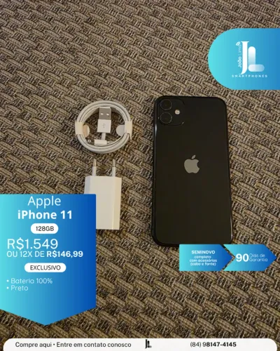 IPHONE 11, 128GB, PRETO, SEMINOVO EXCLUSIVO!