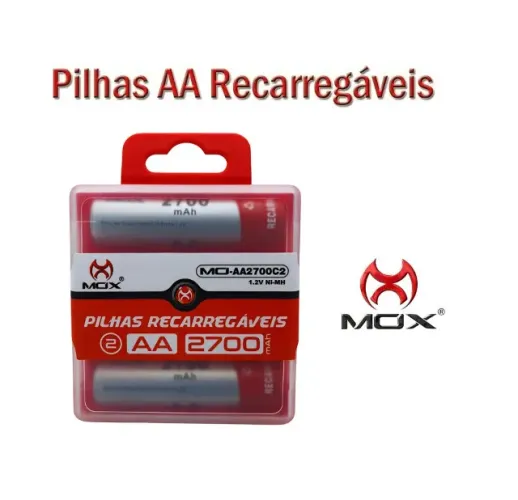 Kit 2 Pilhas Recarregáveis AA 2700 Mah Mox