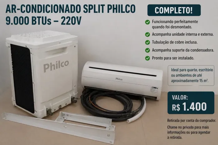Ar condicionado Split Philco 9.000 BTUs 220V - Completo | Excelente Estado! ?