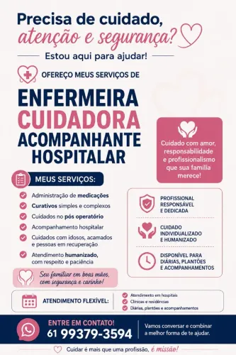Serviços de enfermagem,cuidador e acompanhamento hospitalar