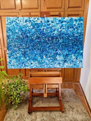 Quadro Abstrato Azul Grande Texturizado - Acrílico (1 x 1,5 m)