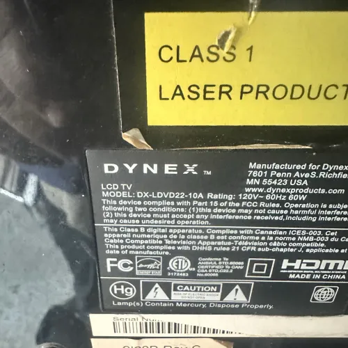 Tv dynex model : DX-LDVD22-10a defeito não liga para concerto ou peças