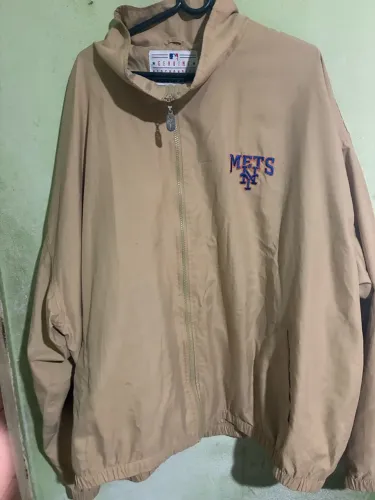 Jaqueta Vintage New York Mets Jacket Mens Large Beige MLB Baseball Genuine Merchandise