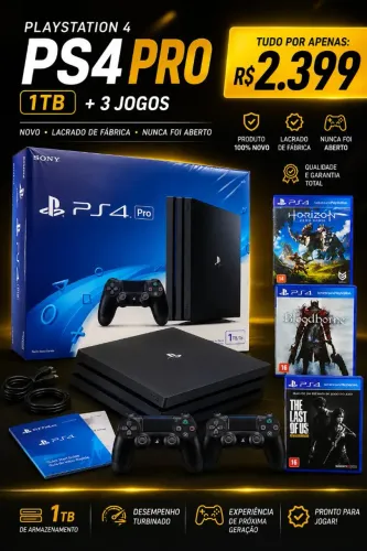 ? PS4 Pro 1TB NOVO LACRADO | Nunca Aberto | 2 Controles + 3 Jogos Aceito proposta