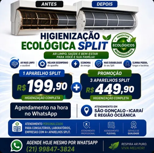 HIGIENIZAÇÃO DE AR-CONDICIONADO SPLIT NA PROMOÇÃO 