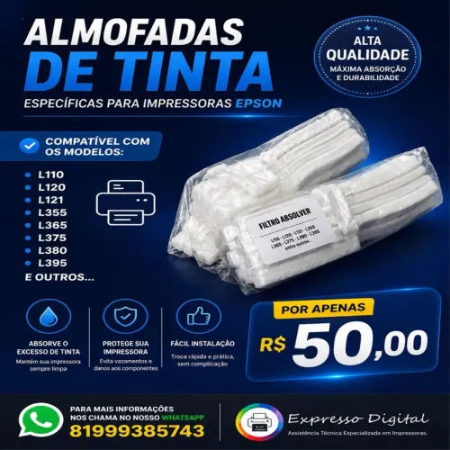 Almofadas de tintas para os modelos de impressoras Epson L355, L365, L375, L380, L395 etc?
