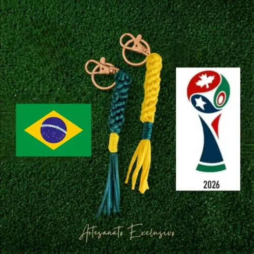 Kit 2 Chaveiros Macramê Brasil - Feito à mão - Copa do Mundo