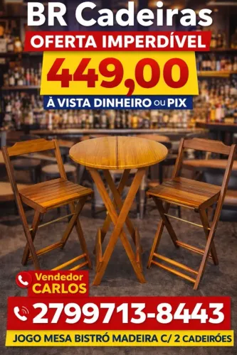 Mesa Bistro Madeira Alta com 2 Cadeirão Dobraveis 