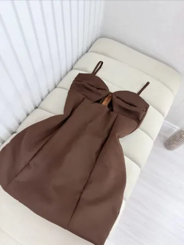 Vestido Curto Feminino Marrom - Tamanho 36