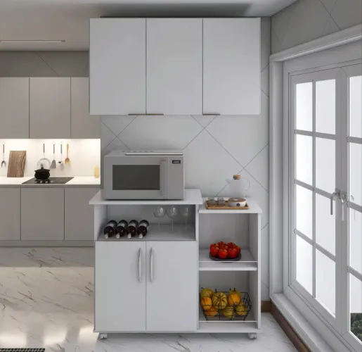 Armário aéreo e balcão para cozinha conjunto multiuso branco