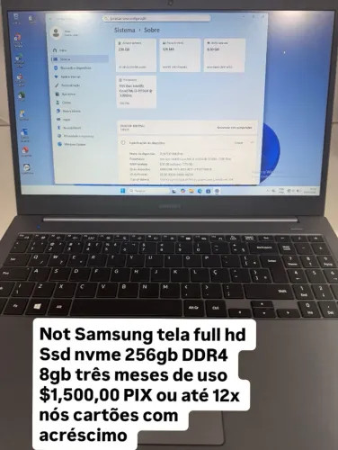 Notebook sansumg tela full hd ssd nvme 256gb wd ddr4 8gb 