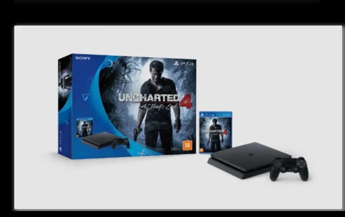 Play Station 4 slim com dois controles e dois jogos físicos