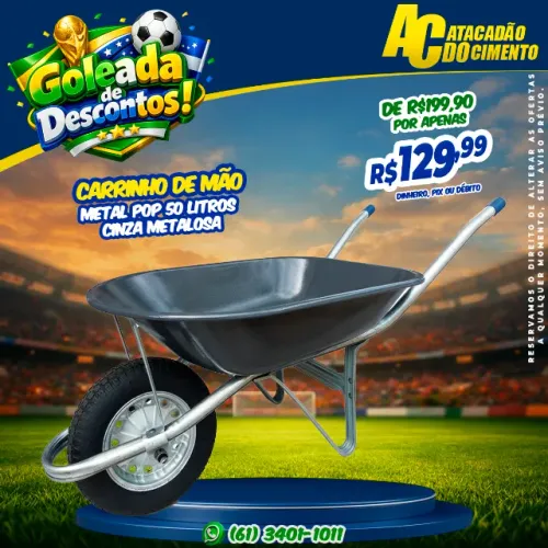 Carrinho de Mão Metal POP 50 Litros Cinza Metalosa