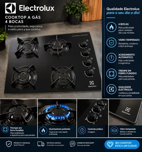 Cooktop Electrolux 4 Bocas Preto - Vidro Temperado | Ótimo Estado