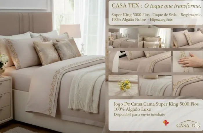 Jogo de lençol super king 5000 fios Bordado - Algodão Egípcio 