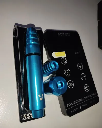 Máquina de tatuar (micropigmentação) Aston Pen Create Azul + Fonte Ma1