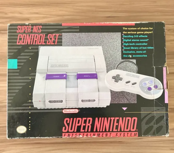 raridade! super nintendo sns-001 americano fat original completo na caixa play 1991