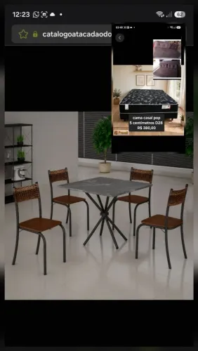 MESA 4C MOVEIS TEIXEIRA ATLANTA QUADRADA 70X70 MARROM C/ RATAN CARVALHO