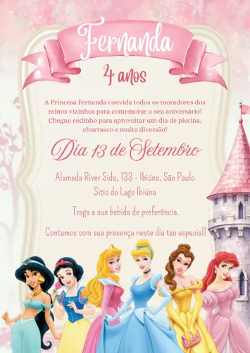 Convite digital tema princesas