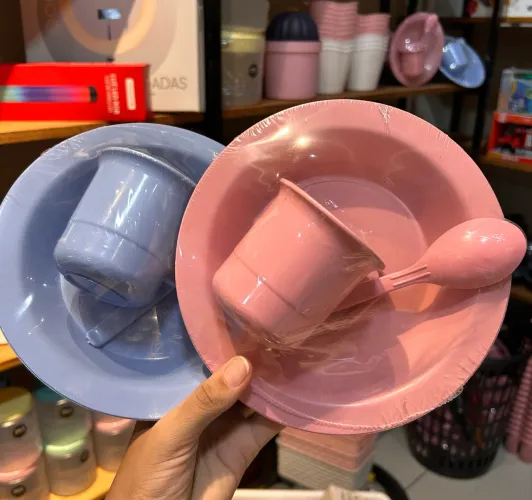 Kit escolar colher prato e copo