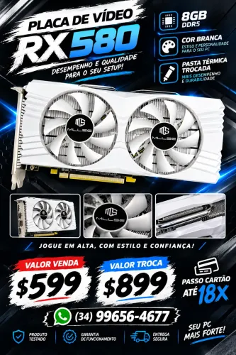 Placa de vídeo RX 580 8gb (passo cartão)