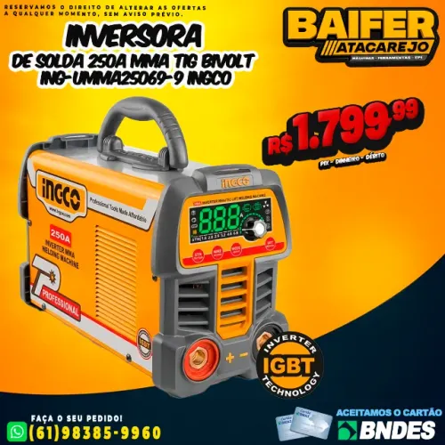 Inversora de Solda 250A MMA TIG Bivolt ING-UMMA25069-9 INGCO
