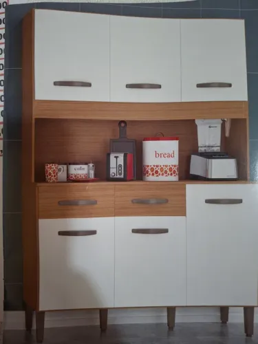Armário de Cozinha Branco com 6 Portas e 2 Gavetas