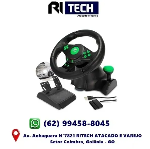 Volante De Vibração Gamer Com Pedais e Cambio Para Xbox360 PC PS2 PS3 Preto Giro 180º - KP