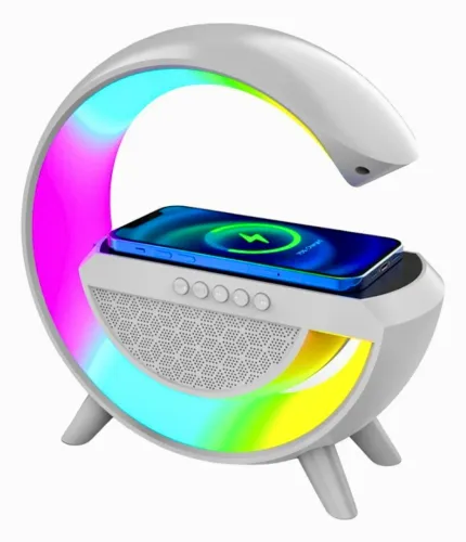 Luminária Rgb Caixa Som G Speaker Carregador Indução Smart A Cor Branco 110V/220V