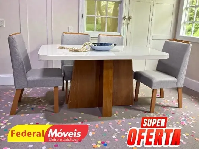 Mesa de Jantar 1,60x80cm c/ 6 Cadeiras TEMOS CREDIÁRIO