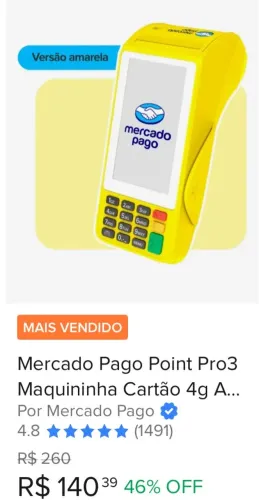 Mercado Pago Point Pro3 - Maquininha de Cartão 4g A...