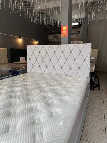 Cabeceira de Cama Casal em Suede Cinza