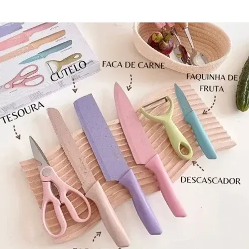 Kit Conjunto de Facas Coloridas 6 Pç Aço Inoxidável Premium Preciso Churrasco Cozinha!!!!
