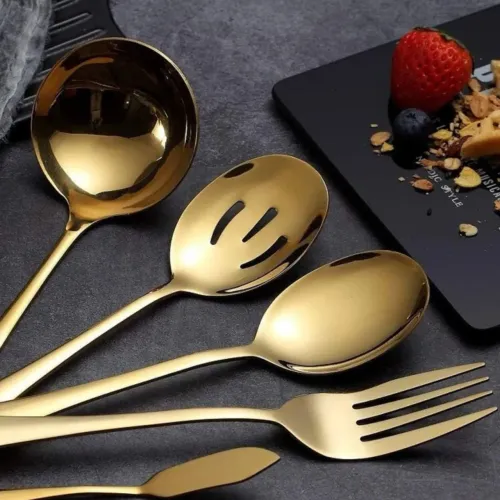 Kit 6 Talheres Grande Salada Aço Dourada