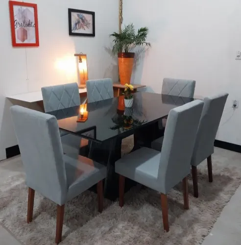 Mesa e Cadeiras Vidro Laqueado P.r.e.t.o  A.L.T.O P.A.D.R.Ã.O (Nova)