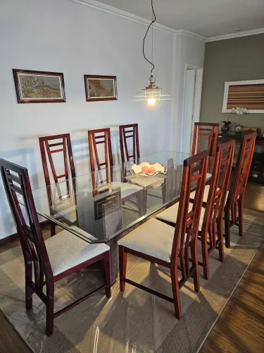 Elegante mesa de vidro com base em granito - 8 lugares