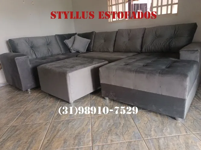 Sofá de Canto Suede Cinza - Novo!