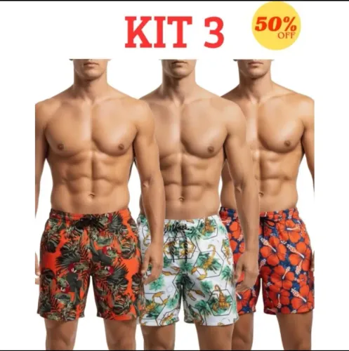 Kit 3 Bermudas Tactel Estampadas Mauricinho - Masculinas