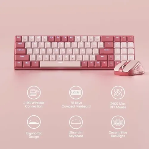 Kit Redragon BS-8772 RP - Teclado Mecânico Low Profile + Mouse Ergonômico Sem Fio LED Layo