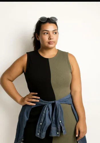 Vestido preto e verde canelado midi tm 40/42