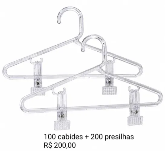 Cabide Acrílico Infantil 100 Cabides + 200 presilhas