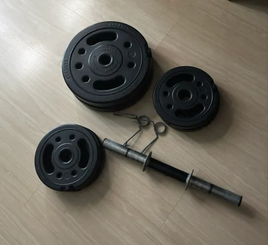 Kit barras e anilhas para treinar em casa