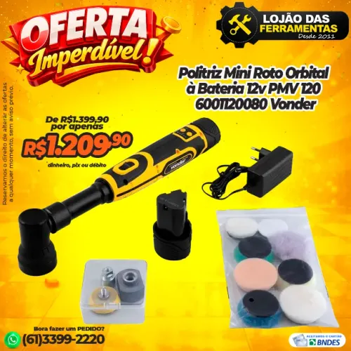 Politriz Mini Roto Orbital à Bateria 12v PMV 120 6001120080 Vonder