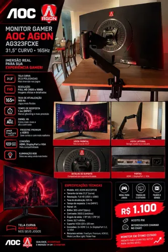 MONITOR GAMER AOC AGON AG323FCXE ? 31,5? CURVO, 165 HZ
