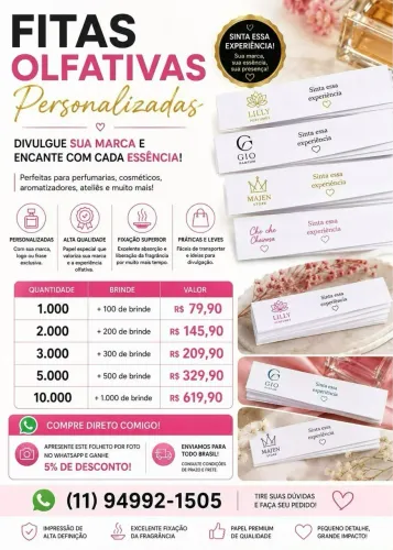 Fitas olfativas personalizadas para perfumaria e loja de cosméticos