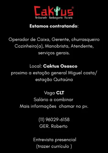Caktus osasco está contratando vem trabalhar com a gente.